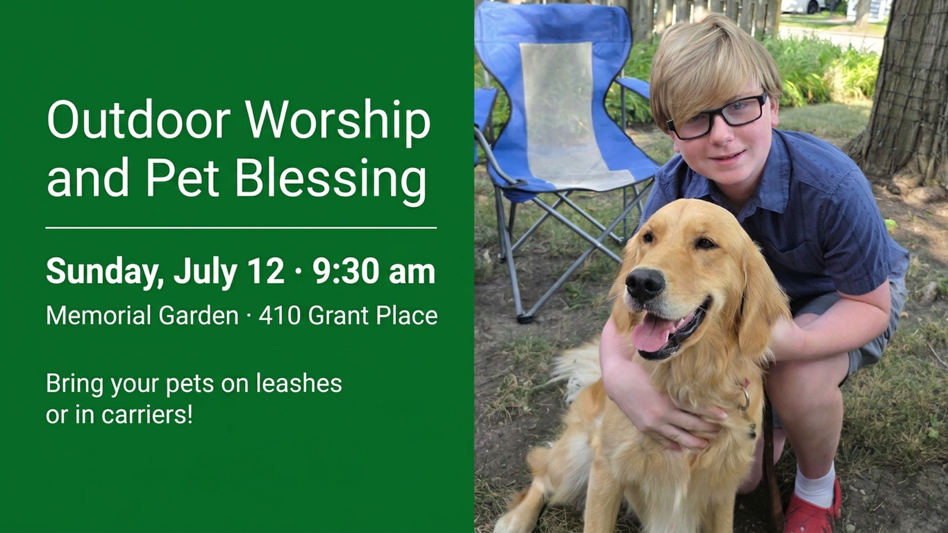 Sunday Worship and Pet Blessing — Sunday, July 12, 9:30 AM
